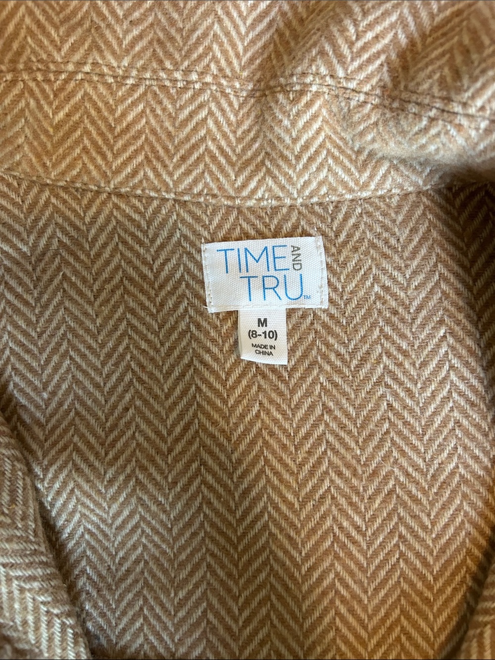 Time and Tru Tan and Cream Herringbone Shirt Jacket - Picture 2 of 5